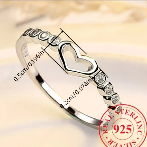Heart Ring 925 Sterling Silver with Zircons NWT - Picture 3 of 5